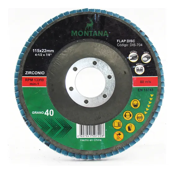 Disco Flap Zirconio Montana 4 \'\' 115 - Grano 40 - 5 Unidad