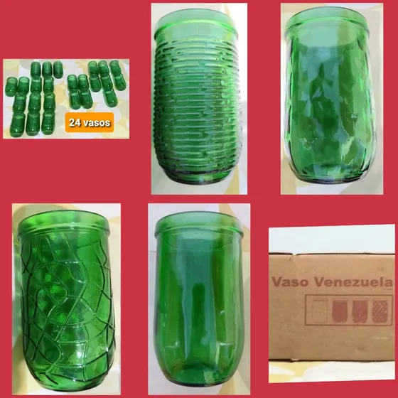 Caja De 24 Vasos Altos De Vidrio Verde *usados*
