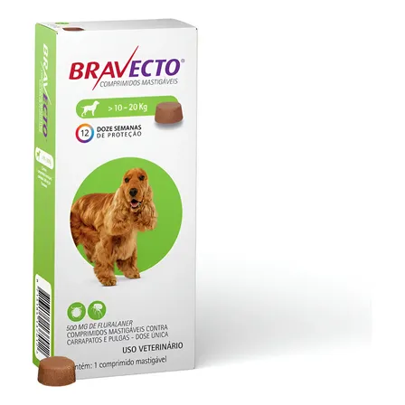 Bravecto 10 A 20 Kg Comprimido 500mg Antipulgas E Carrapatos Marrom-claro