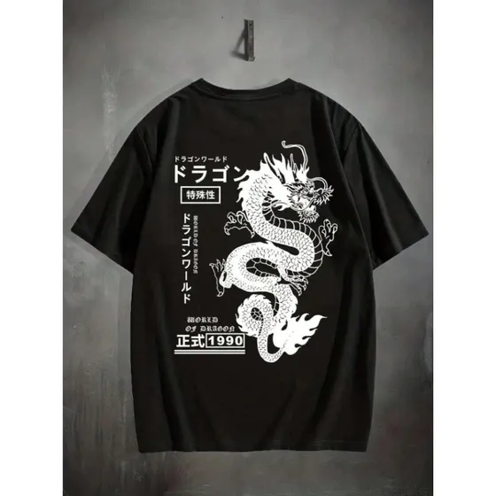 Camisa Oversize Unissex Dragão Chinês Camiseta Algodão