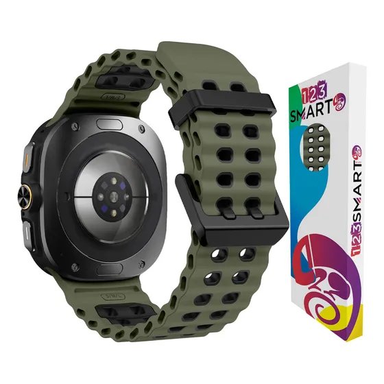 Pulseira De Silicone Esportiva Marca 123smart Compativel Com Samsung Galaxy Watch Ultra 47mm Sm-l700 Sm-l705 Cor Verde Militar Com Preto