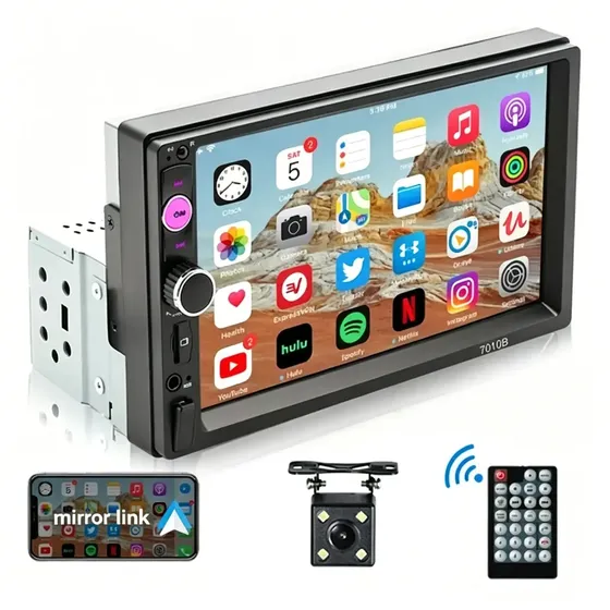 Central Multimídia Mp5 Universal Tela 7' P Touch + Câmera Ré Kit Multimidia 1 Din Hd Espelhamento Bt