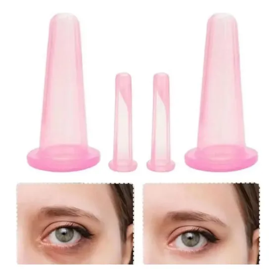 4 Ventosa Massagem Facial Rosto Olho Olheiras Rugas Silicone