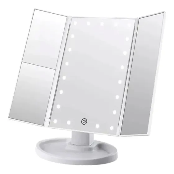 Espejo Tríptico Para Maquillaje Con Luz Led Y Aumento Usb