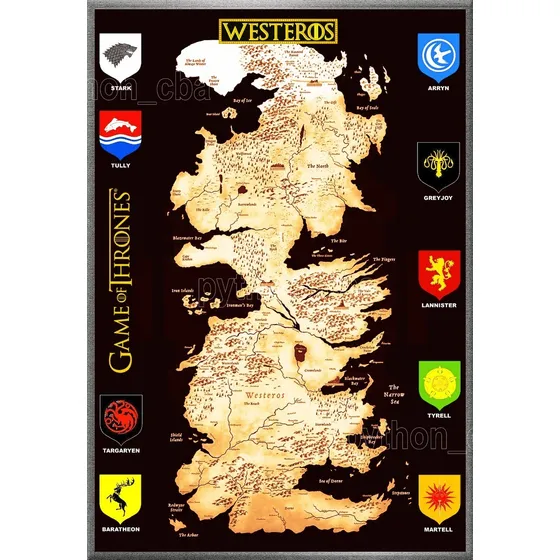 Cuadro Mapa Westeros - Casas Game Of Thrones Juego De Tronos