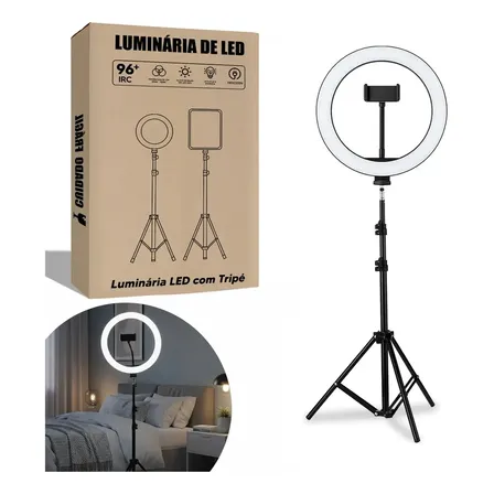 Ring Light Led Com Tripé 2.1m 26cm Branco Quente Branco Frio 3500k-6500k Iluminação Brilho Ajustável Para Fotos E Vídeos 127/220v Preto