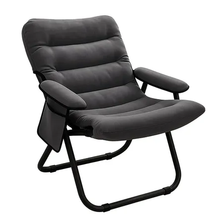 Poltrona Reclinável Dobrável Estofada, Cadeira de Descanso com Braços, 3 Posições, Confortável para Quarto Sala, Dormitório e Home Office, Cinza