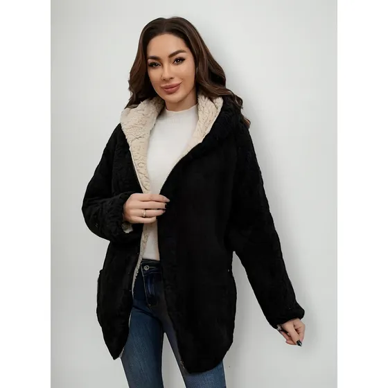 Chaqueta Mujer  Reversible Con Gorro Grueso