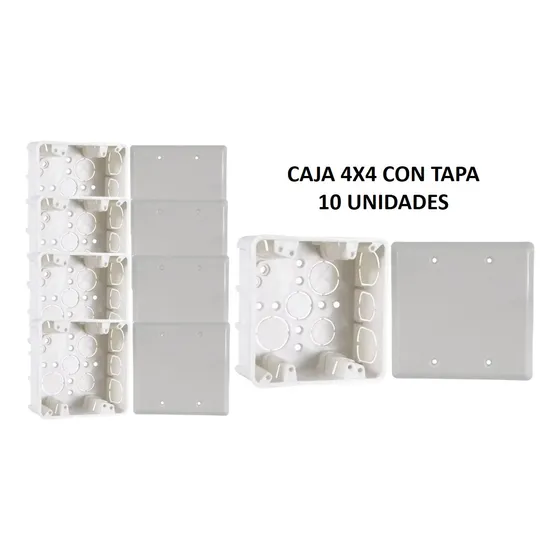 Cajetin 4x4 Cuadrado Pvc Con Tapa Pack 10 Unidades