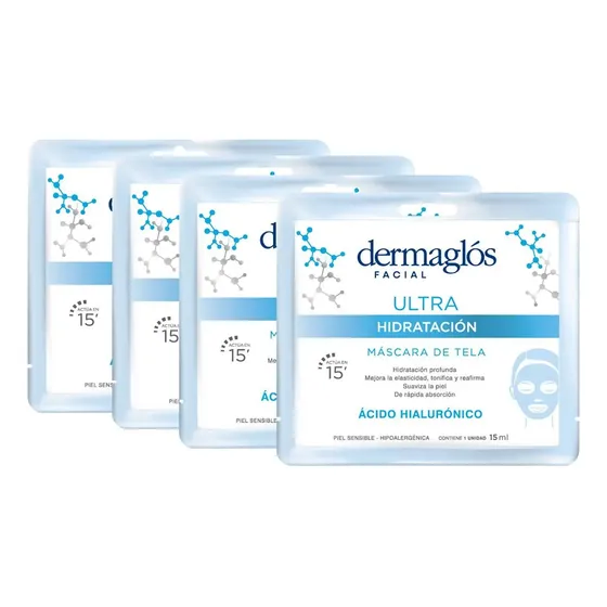 Pack 4 Dermaglós Ultra Hidratación Máscara De Tela Facial