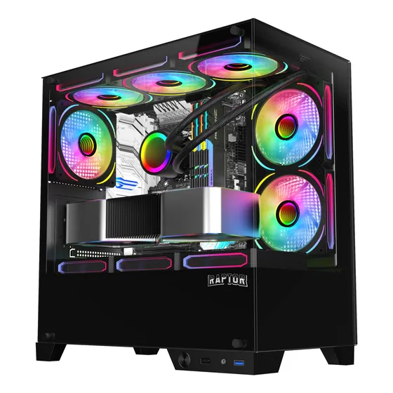 Gabinete Raptor Thunder Strike Tg X2 Mid Tower Argb Fan X1 Negro