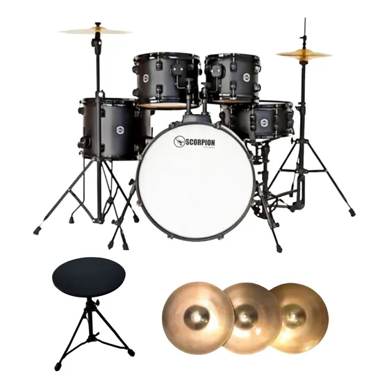 Bateria Rmv Scorpion 22  Preta Com Banco E Pratos