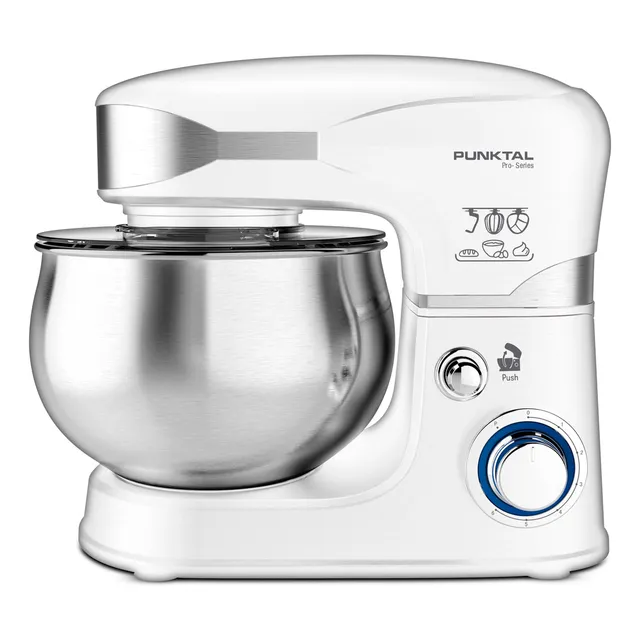Batidora Punktal Blanca Pk-9370 5lts 1300 W Bowl De Acero Inoxidable 3 Accesorios Para Batir Espátula Pies Antideslizantes Bde