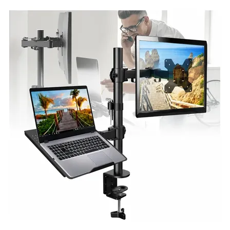 Suporte Duplo Articulado De Fixa Mesa Para Monitor/notebook Preto