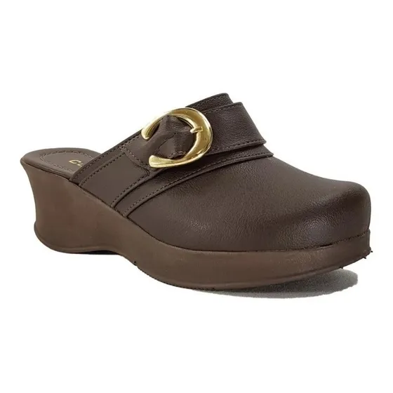 Tamanco Mule Clog Anabela Bico Fechado Confortável Promoção