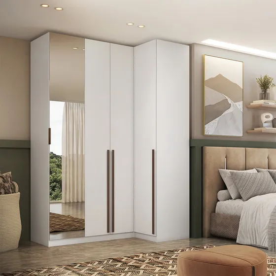 Guarda Roupa Canto Reto 4 Portas Com Espelho Altezza Trend