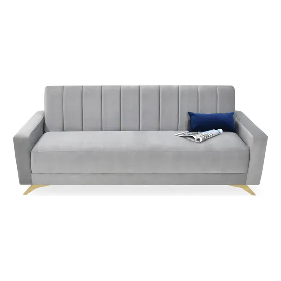 Sofá Cama Dominic Tela Poliéster Color Plata