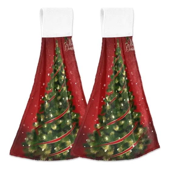 Alaza Toalla Mano Cocina Roja Arbol Estrellado Navidad Hogar