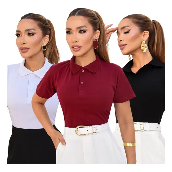 Kit 3 Blusas Polo Feminina Algodão Premium Elegante Conforto