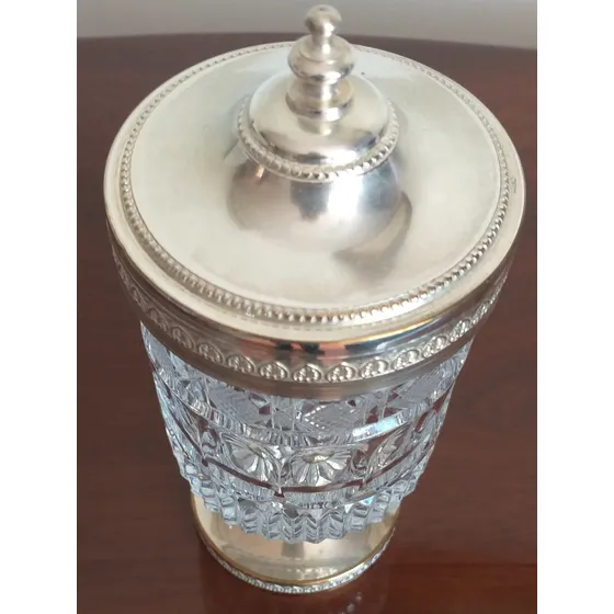 Bombonera De Cristal Con Base Y Tapa De Silverplate