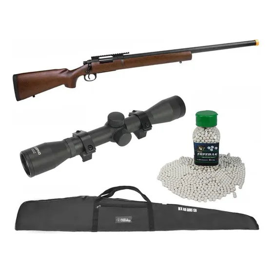 Rifle Airsoft Sniper M24 Storm Wood + Luneta 4x32 + Itens 