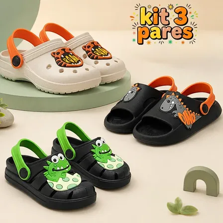Kit 3 Pares Papete Infantil Menino Nuvem Sandália Conforto