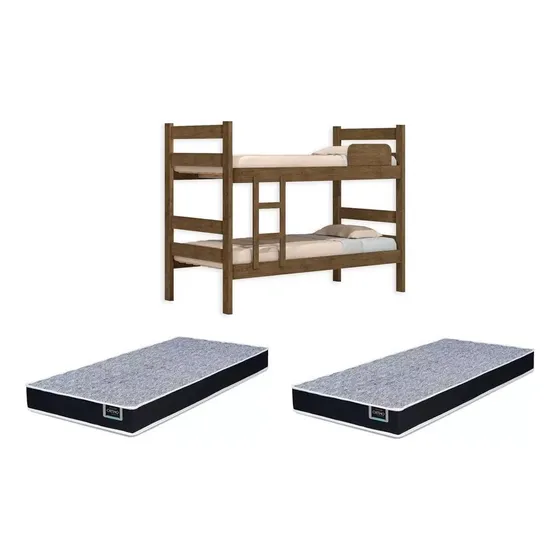 Kit 2 Cama Solteiro Vira Beliche + 2 Colchão De Espuma Bp Fg