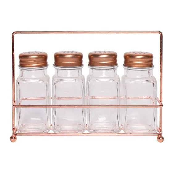 Art House ZGF127 Porta Tempero Condimento Suporte Rose Kit 4 Potes Vidro Cor Rose gold