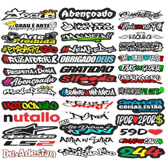 Cartela De Adesivos Com 39 Frases Pra Moto Carro Notebook