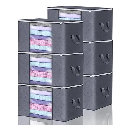 Kit 6 Sacos Organizador Edredom Roupas Multiuso Dobrável 48l Cinza-escuro