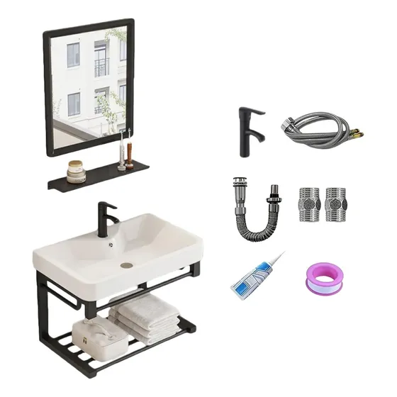Lavabo Rectangular Flotante Mezcladora Moderno Con Espejo