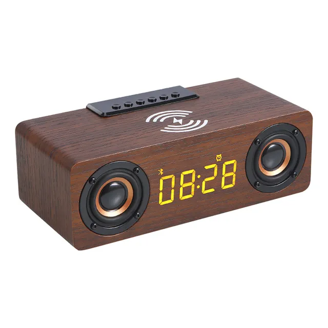 Altavoz Bluetooth Con Reloj Despertador Retro Madera Con