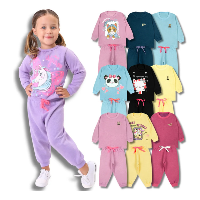 Kit 4 Peças Conjunto Infantil Menina Inverno Frio Moletom