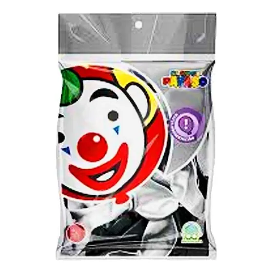 Globo Látex Payaso Metálico Oval Negro Y Plata 23cm Con Bicolor Metalico - 50 Unidades