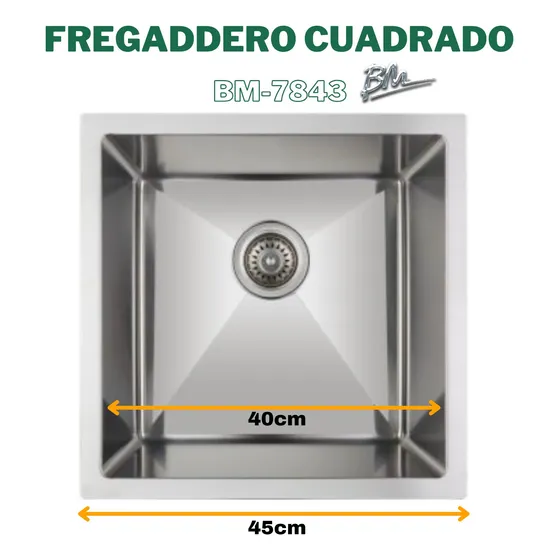 Lavaplato Fregadero Lujo 45x45x24 Marca Bm-7843 Acero Inox