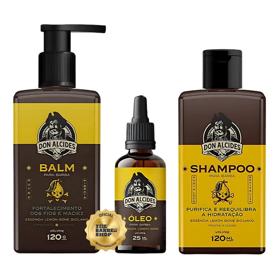 Kit Para Barba Don Alcides Shampoo + Balm + Óleo Lemon Bone