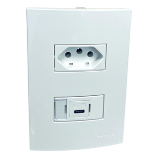Tomada + Carregador Usb-c 4x2 3a 20w Margirius Sleek Branco Tomada + Carregador Usb-c 4x2 3a 20w Margirius Sleek Branco