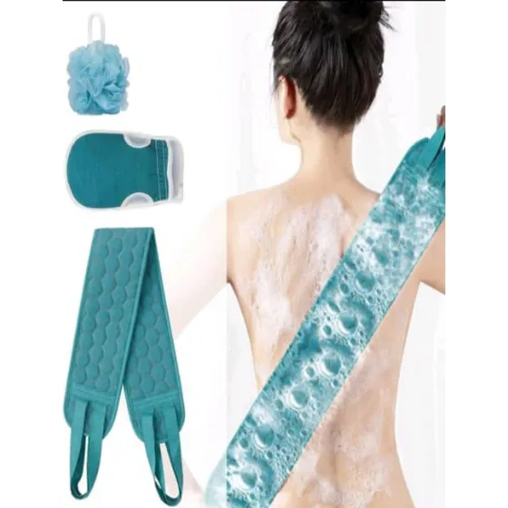 Set De Bañarse Con Toalla Exfoliante Guantes Y Flor Esponja