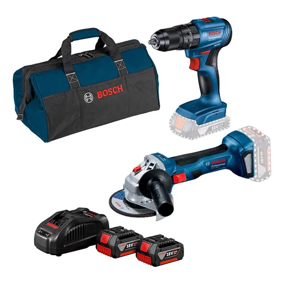 Taladro Percutor GSB 185-LI + Esmeril GWS 180 LI 18v Brushless 2 baterías 4 Ah Cargador