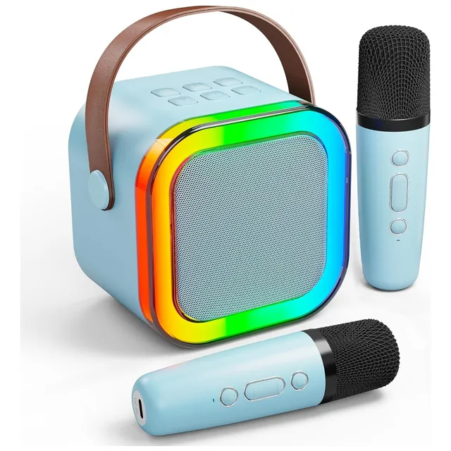 Parlante Portátil Bluetooth Karaoke Mini 2 Micrófonos Rgb