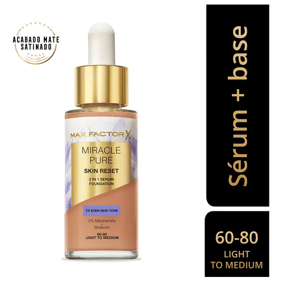 Max Factor Miracle Pure 2 En 1 Skin Reset Serum Foundation Medium 80-85