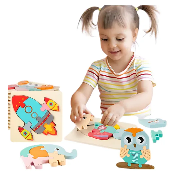 Quebra Cabeça Infantil Montessori Educativo Madeira Kit 2 Un