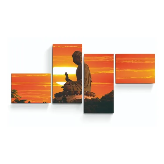 Cuadro Triptico Poliptico Grande Buda Zen Buddha Atardecer