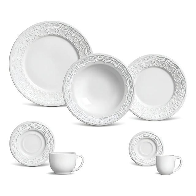 Aparelho De Jantar 42 Peças Porto Brasil Ravenna Branco Louça Madeleine Branco