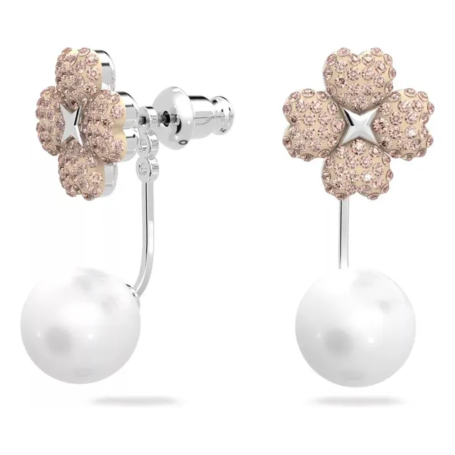 Orejera Aretes Swarovski Latisha Flor Bano De Rodio