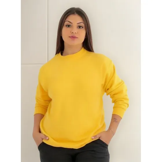 Moletom Feminino Liso Careca Blusa Gola Redonda Sem Capuz