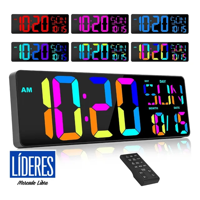 Reloj Digital Grande Multicolor Cronómetro C/remoto Alarma