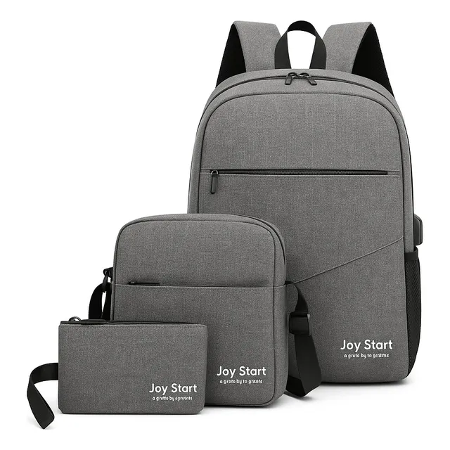 Set Mochila Para Notebook Con Morral Y Necessaire Kit Gris