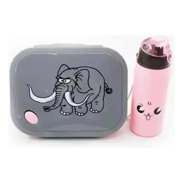 Taper Lonchera Comida Niños + Botella Camping Colacion Rosa