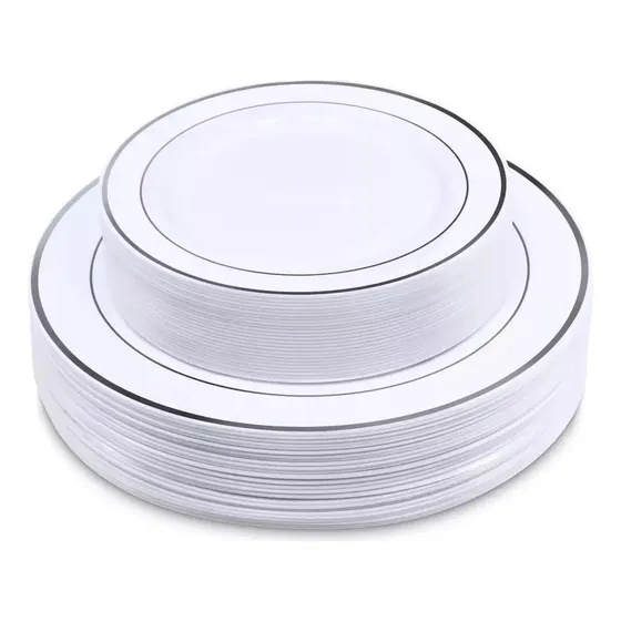 Platos Desechables Elegantes Plástico, Vajilla Fiesta 50 Pz